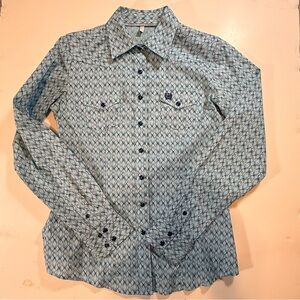 CINCH Shirt Sz Med Long Sleeve Diamond Geometric Print Pearl Snaps Shotgun Cuff